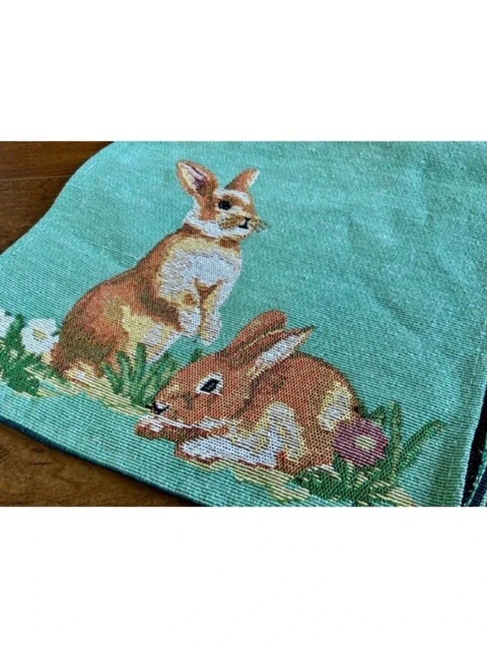 Decorative Cotton-Polyester Table Runner with Bunny Design